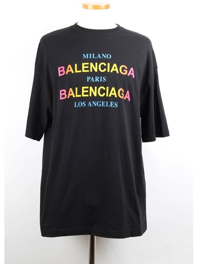 Luxury Balenciaga Rainbow logo short sleeve t shirt S