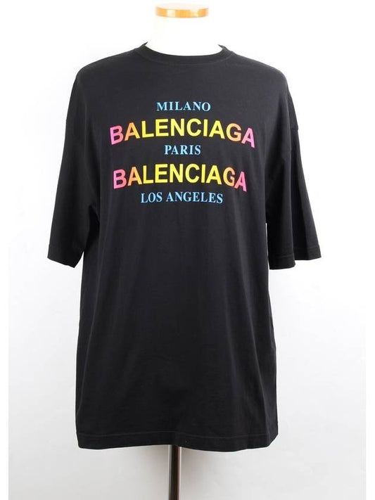Luxury Balenciaga Rainbow logo short sleeve t shirt S