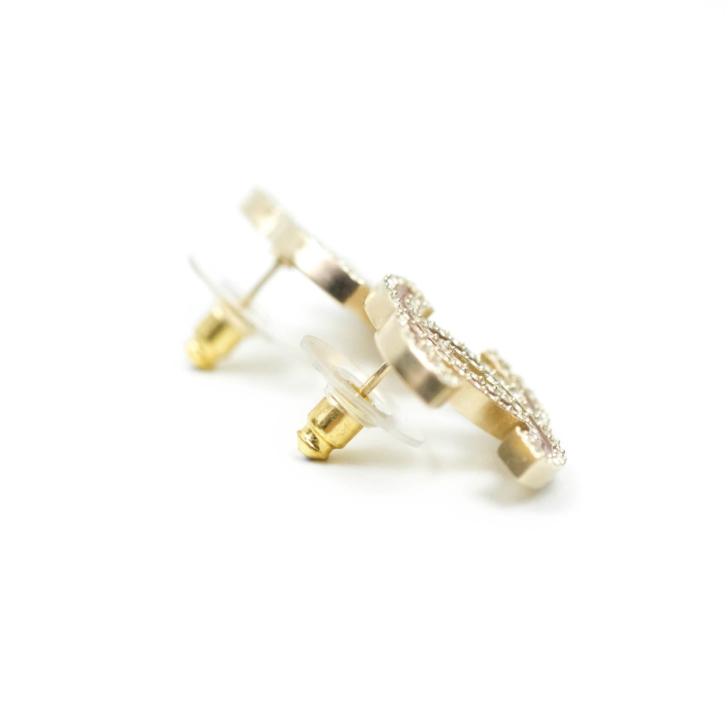 Chanel CC Rhinestone Earrings Matte Gold Tone 21S