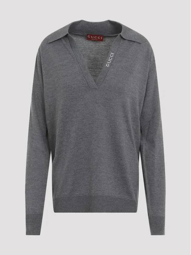 Luxury Gucci Trending 2025 Extra Fine Wool Polo Shirt Grey