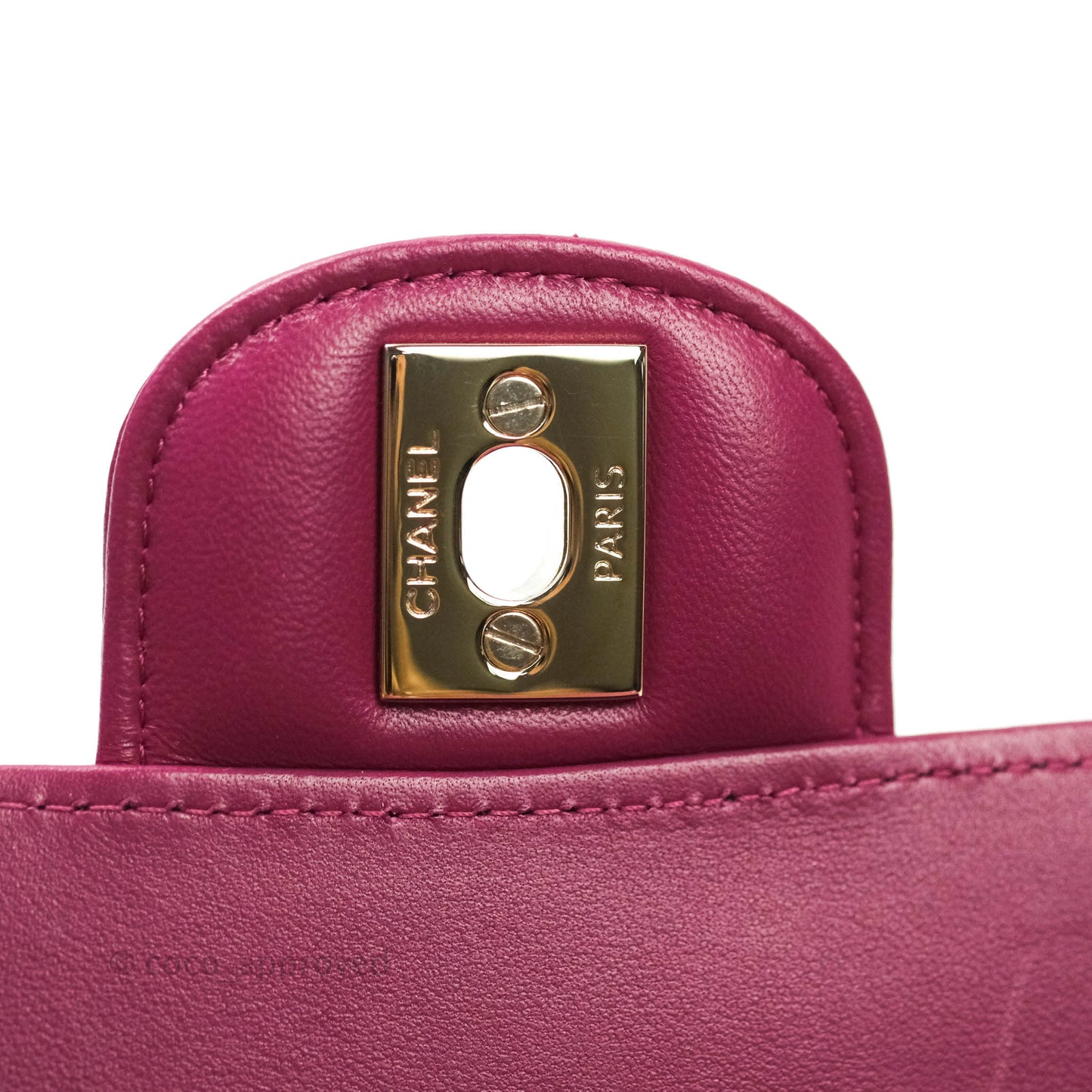 Chanel Chevron Mini Rectangular Lambskin Flap Dark Pink Gold Hardware