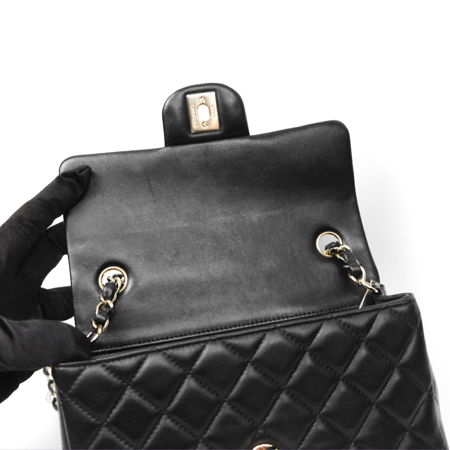 Chanel Mini Rectangular Quilted Black Lambskin Gold Hardware