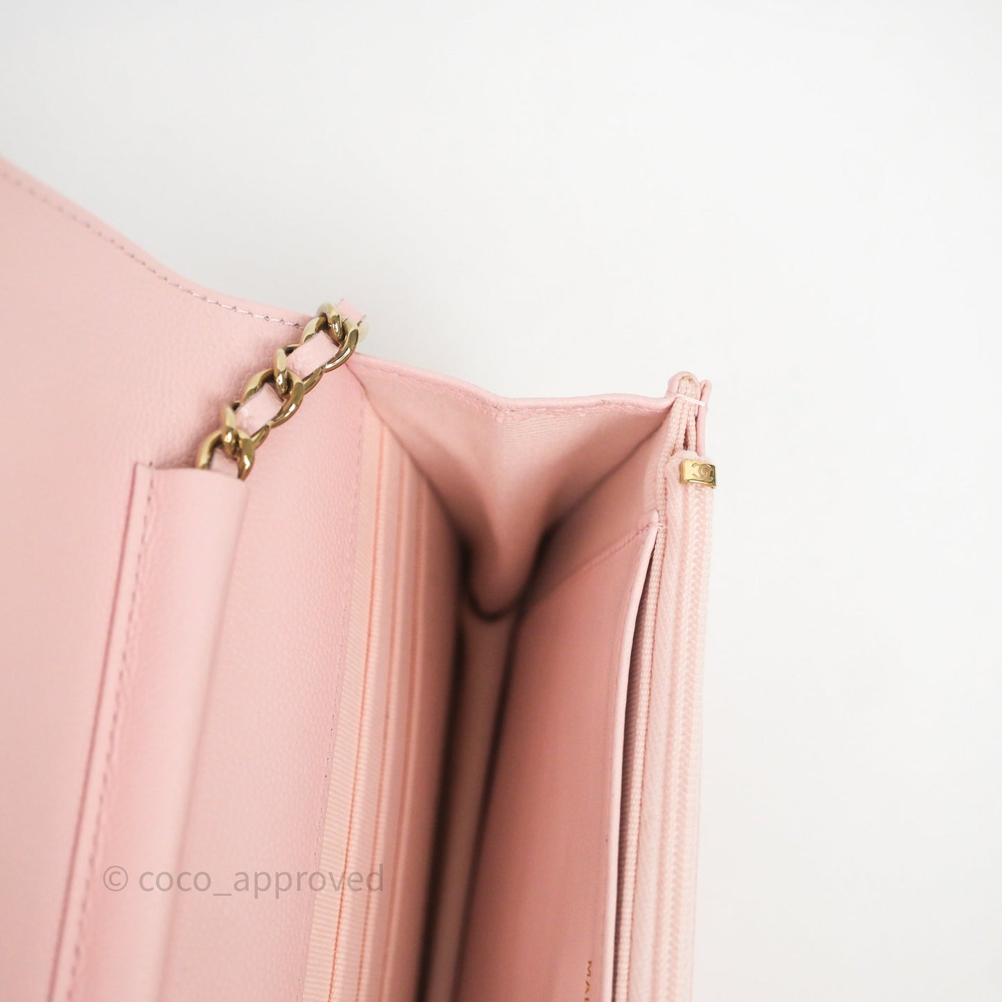 Chanel Classic Quilted Wallet on Chain WOC Light Pink Caviar Gold Hardware