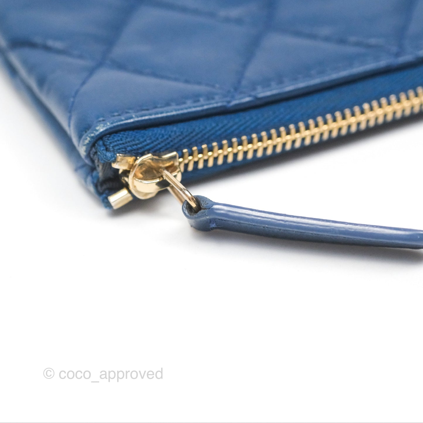Chanel Medium Quilted O Case Blue Lambskin Gold Hardware