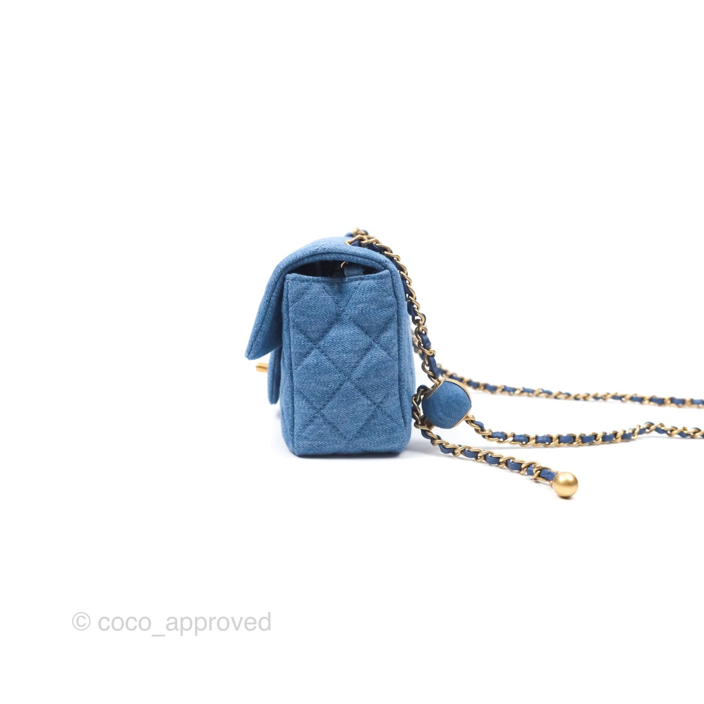 Chanel Mini Rectangular Pearl Crush Quilted Denim Aged Gold Hardware