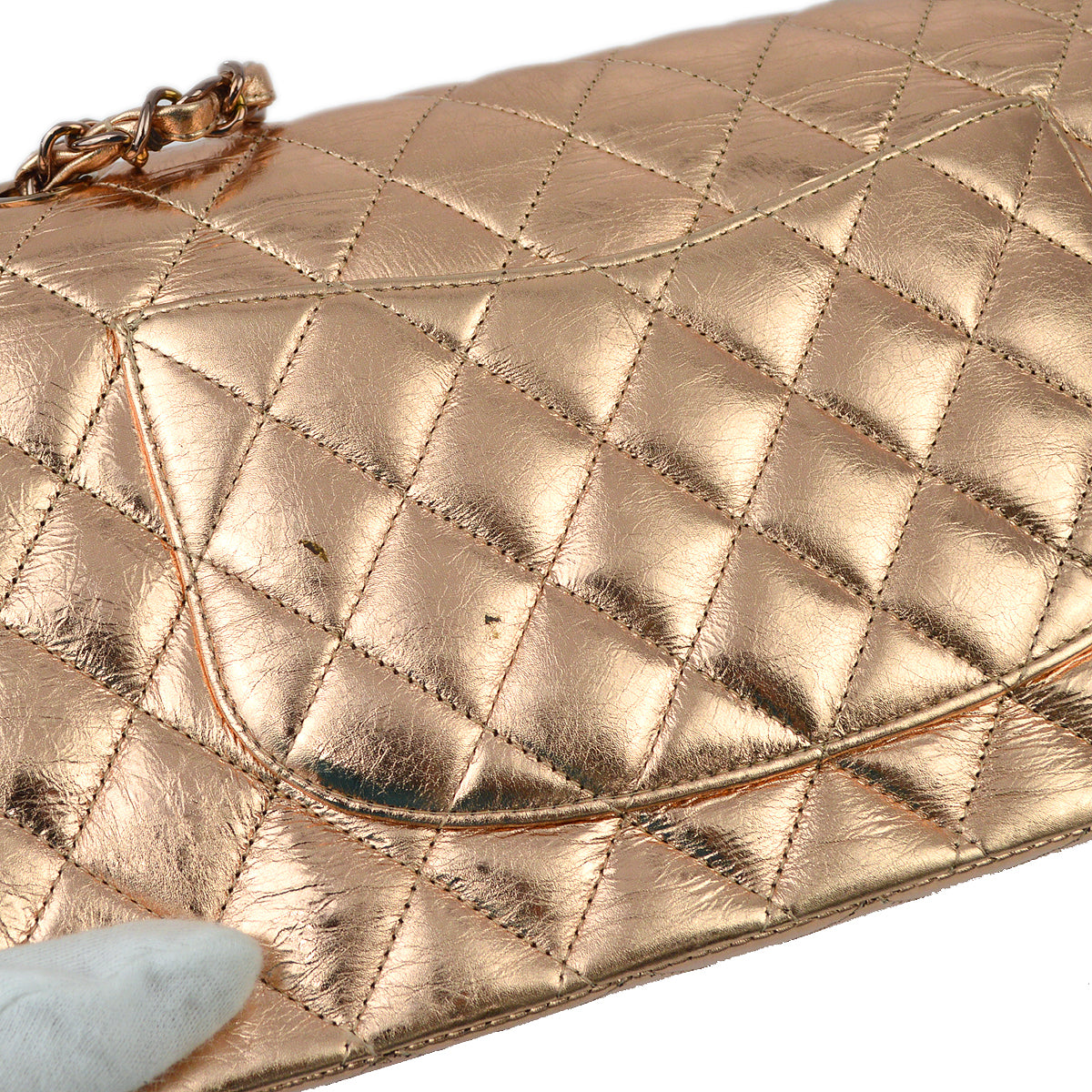 Chanel * Pink Gold Lambskin Classic Double Flap Shoulder Bag Mobile Art 2008