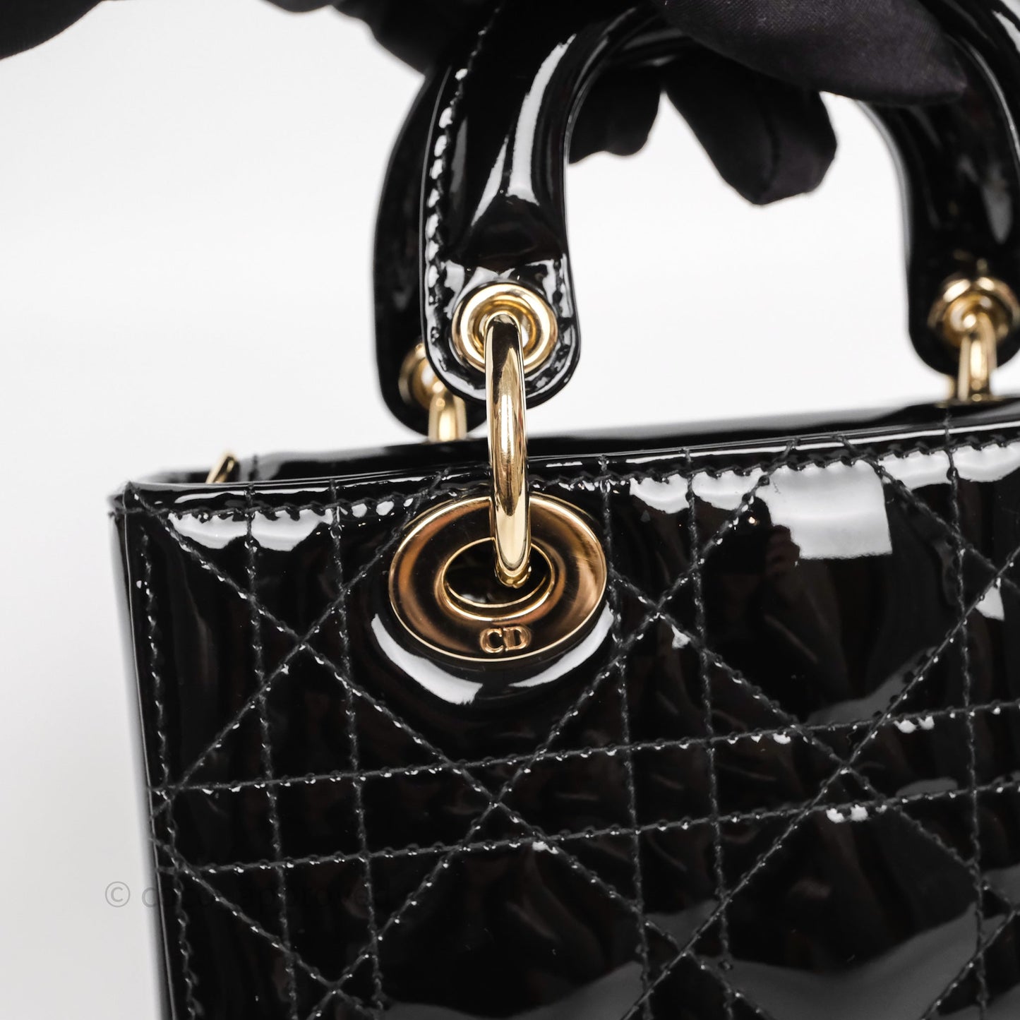 Christian Dior Micro Lady D-Joy Bag Black Patent Cannage Calfskin Gold Hardware