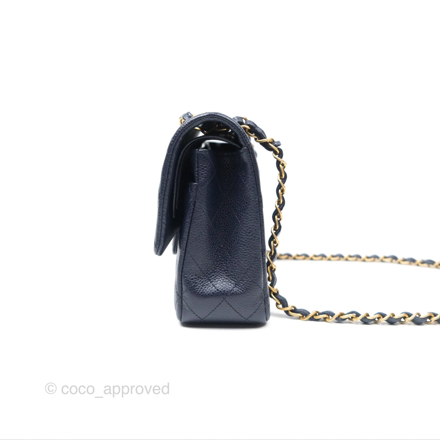 Chanel Classic M/L Medium Flap Quilted French Navy Caviar Aged Gold Hardware