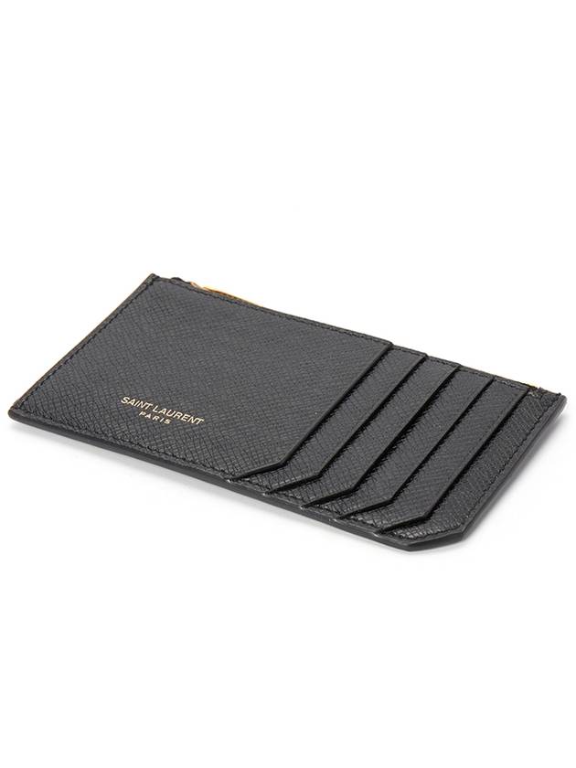 Luxury Saint Laurent Coated Bark Leather Fragment Zipper Card Wallet Black