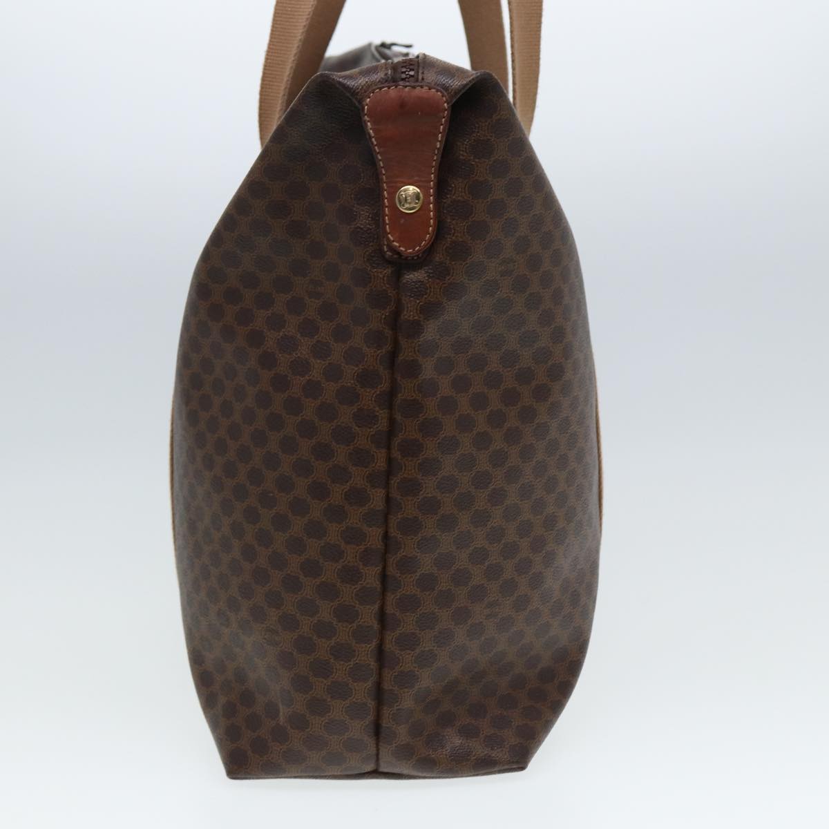 Luxury CELINE Macadam Canvas Boston Bag PVC Leather Brown Beige  78275