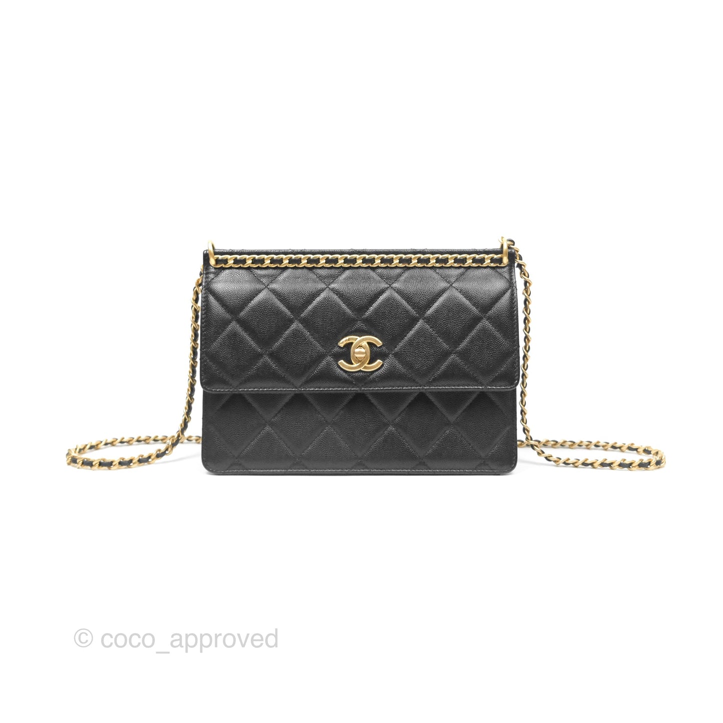 Chanel Chain Flap Bag Black Caviar Aged Gold Hardware 23A