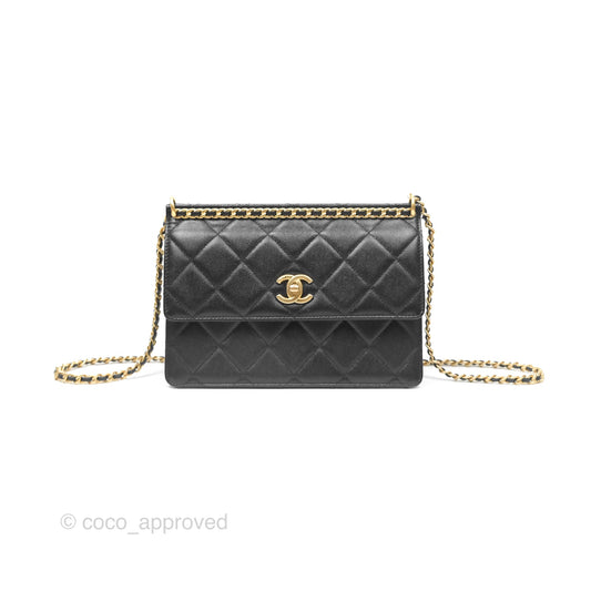 Chanel Chain Flap Bag Black Caviar Aged Gold Hardware 23A