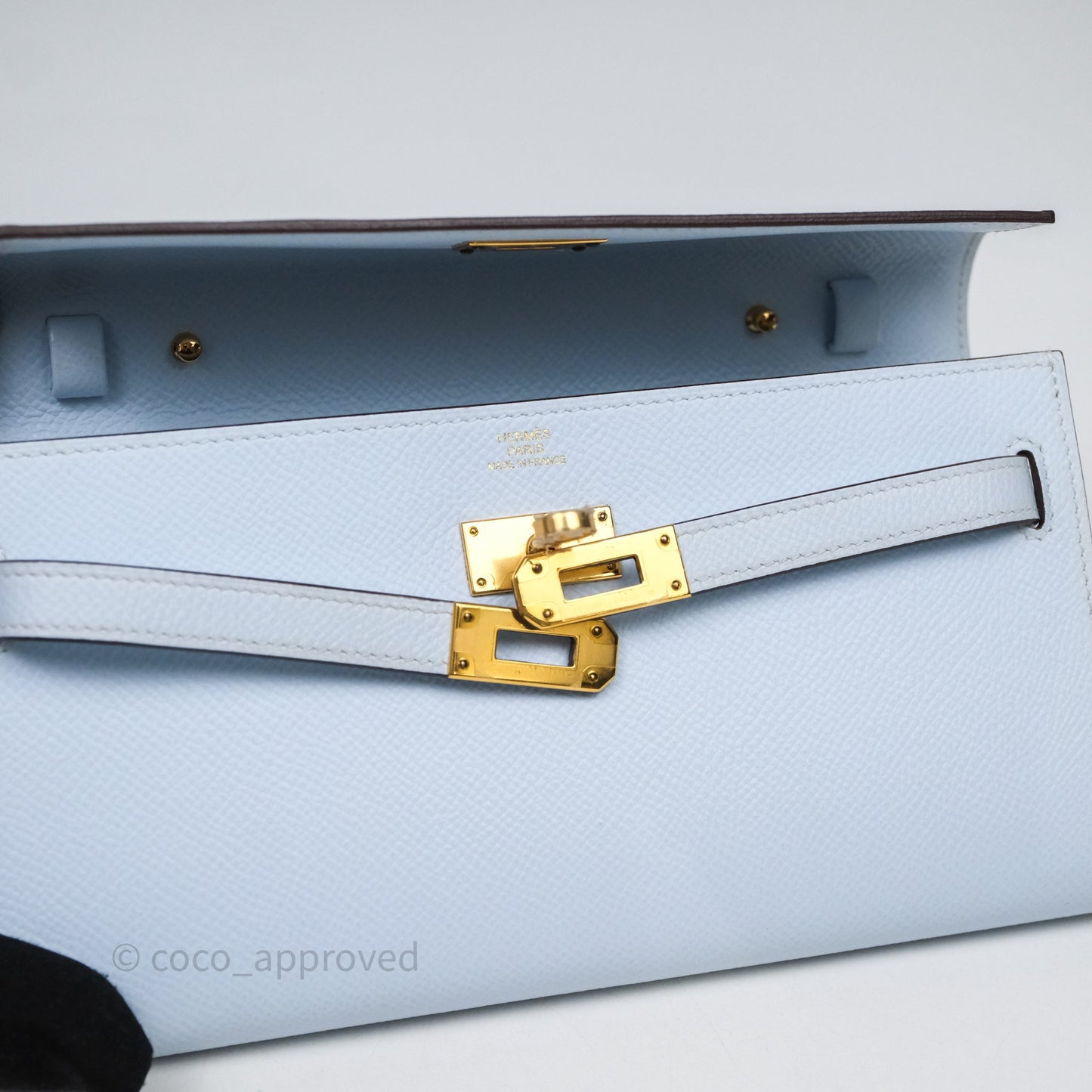 Hermes Kelly To Go Bleu Brume Epsom Gold Hardware