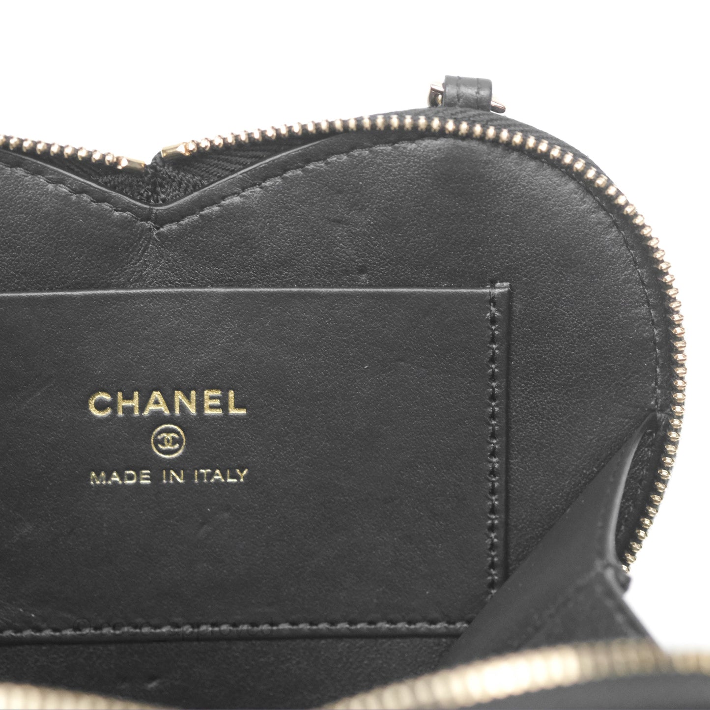 Chanel Heart Clutch with Chain with Coin Purse Black White Patent
