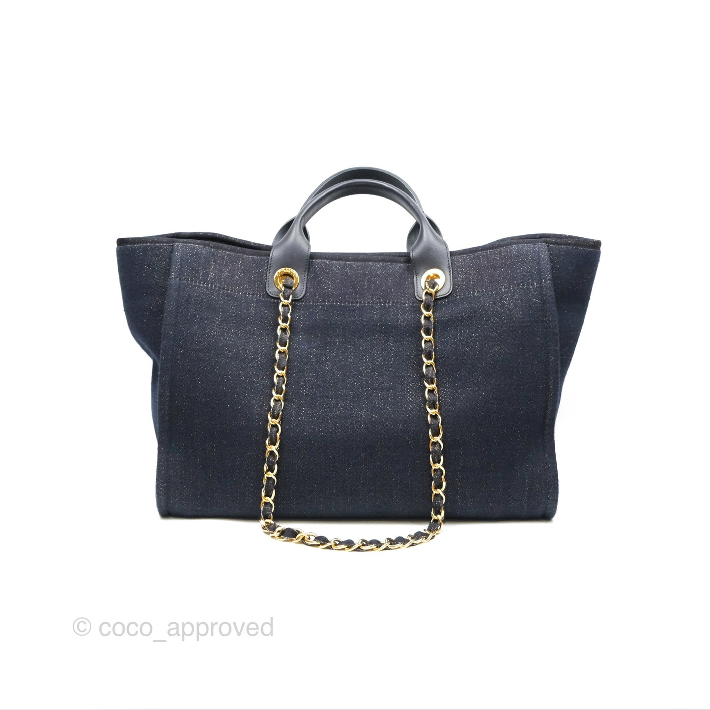 Chanel Large Deauville Navy Glitter Canvas Gold Hardware