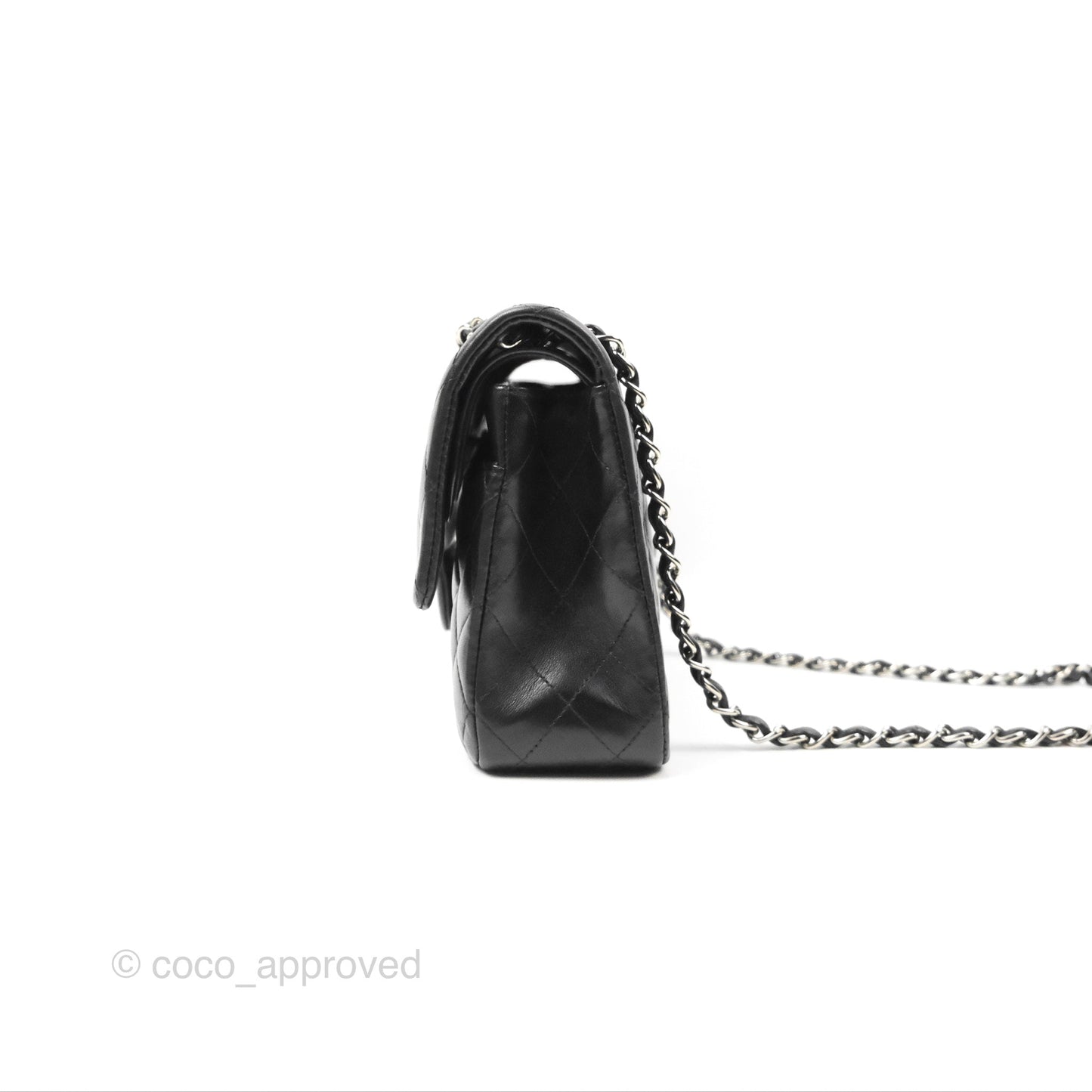 Chanel Classic M/L Medium Flap Quilted Black Lambskin Silver Hardware