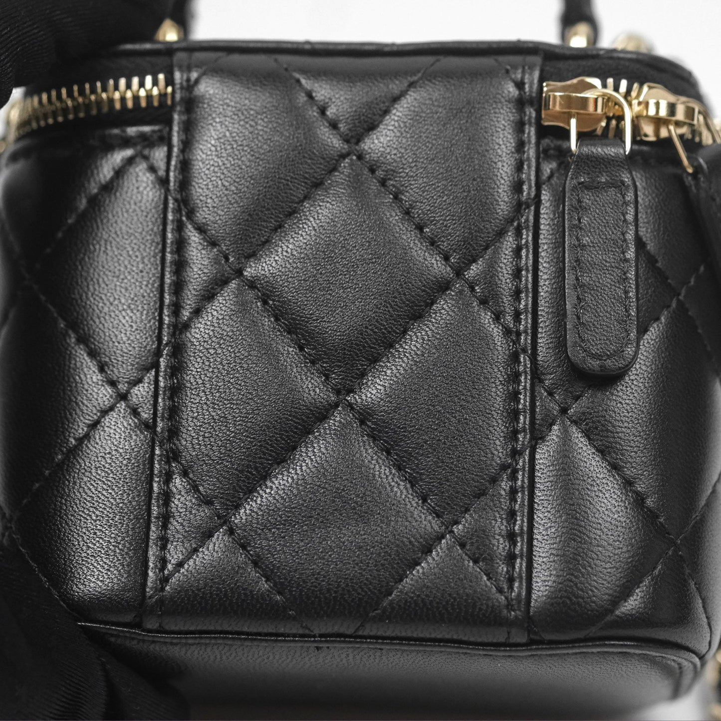 Chanel Mini Top Handle Vanity With Chain Black Lambskin Gold Hardware