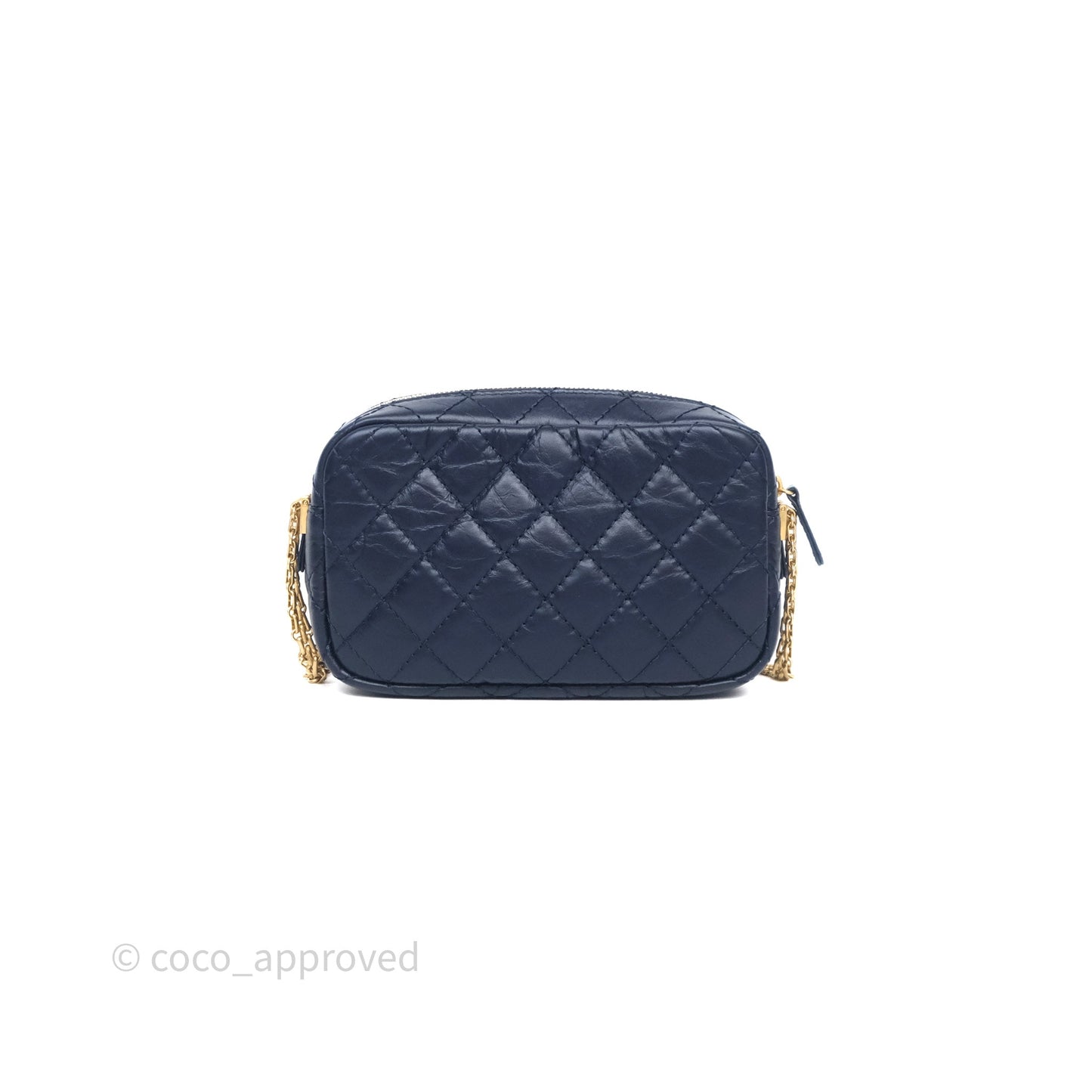 Chanel Quilted Mini Reissue Camera Case Navy Aged Calfskin Aged Gold Hardware