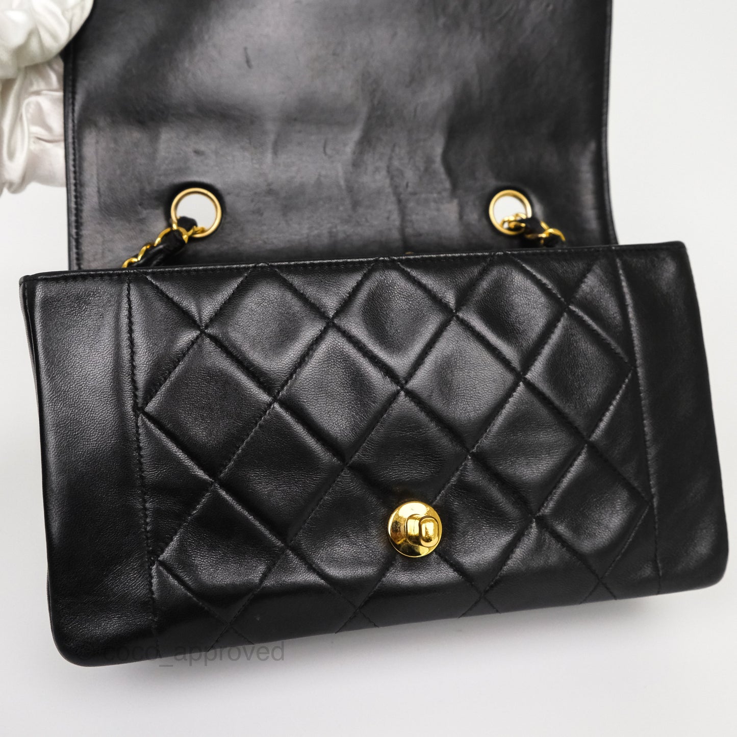 Chanel Vintage Small Classic Diana Quilted Black Lambskin 24K Gold Hardware