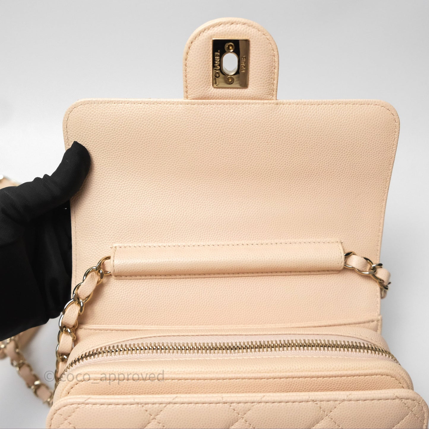 Chanel Quilted Small Like The Wallet Flap Light Beige Pink Caviar Light Gold Hardware 22C