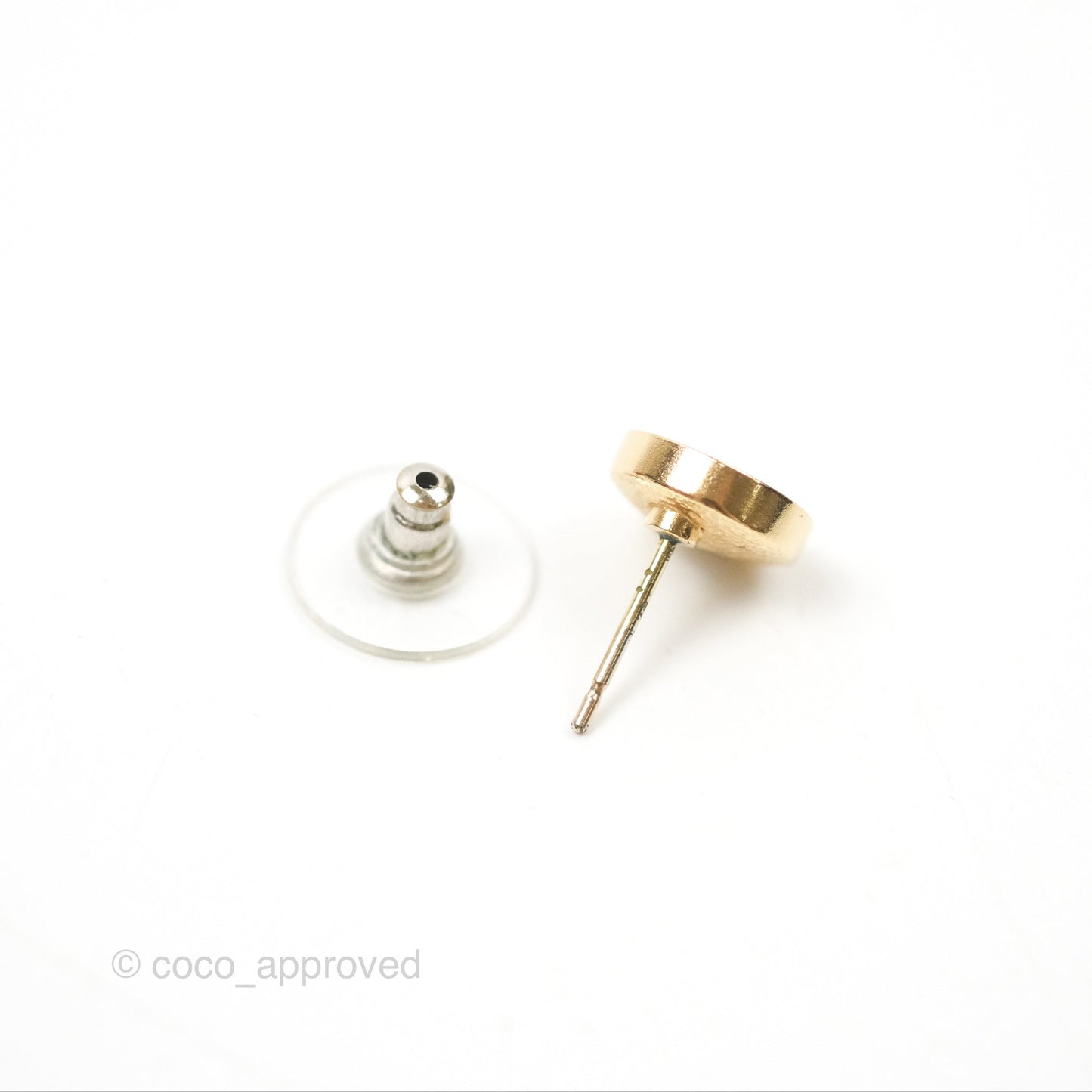 Chanel Round CC Black Earrings Gold Tone 17A