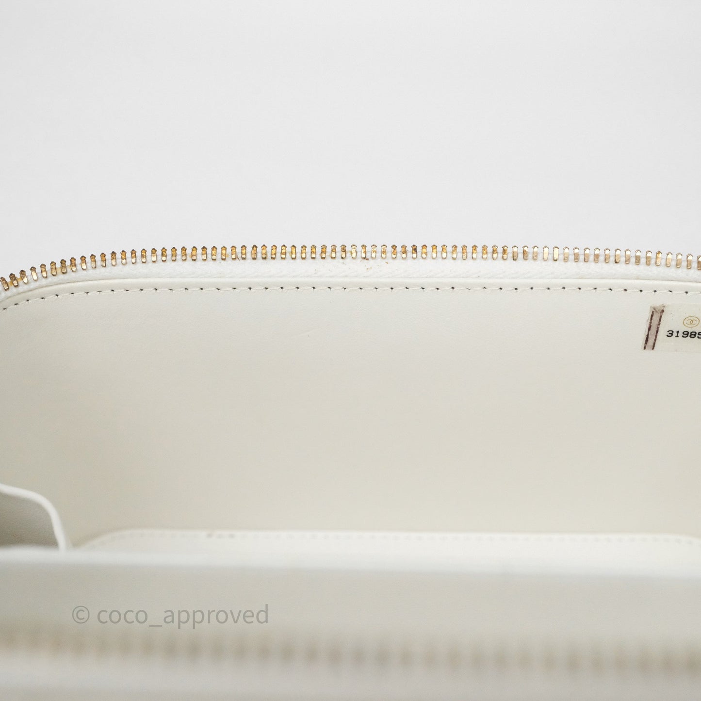 Chanel Logo Top Handle Vanity Rectangular White Caviar Aged Gold Hardware