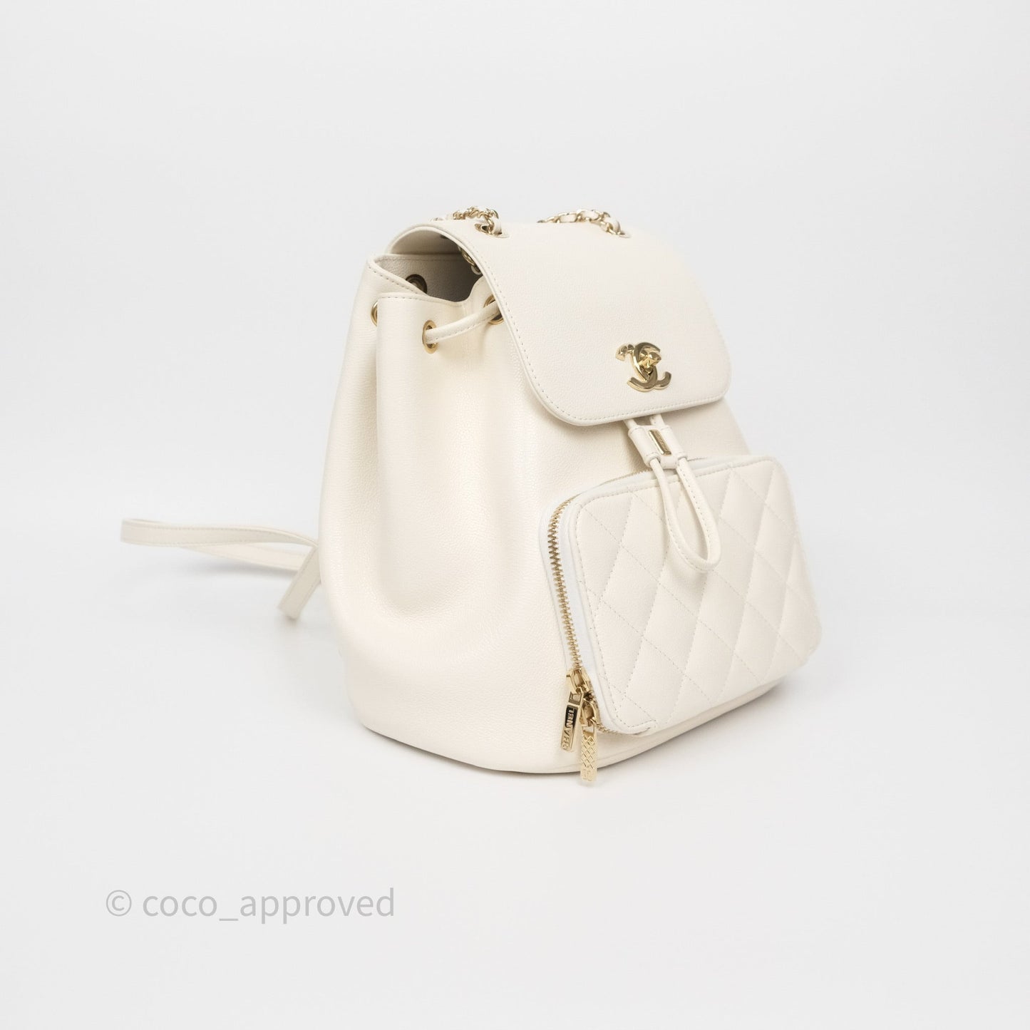Chanel Quilted Business Affinity Backpack Ivory White Caviar Gold Hardware