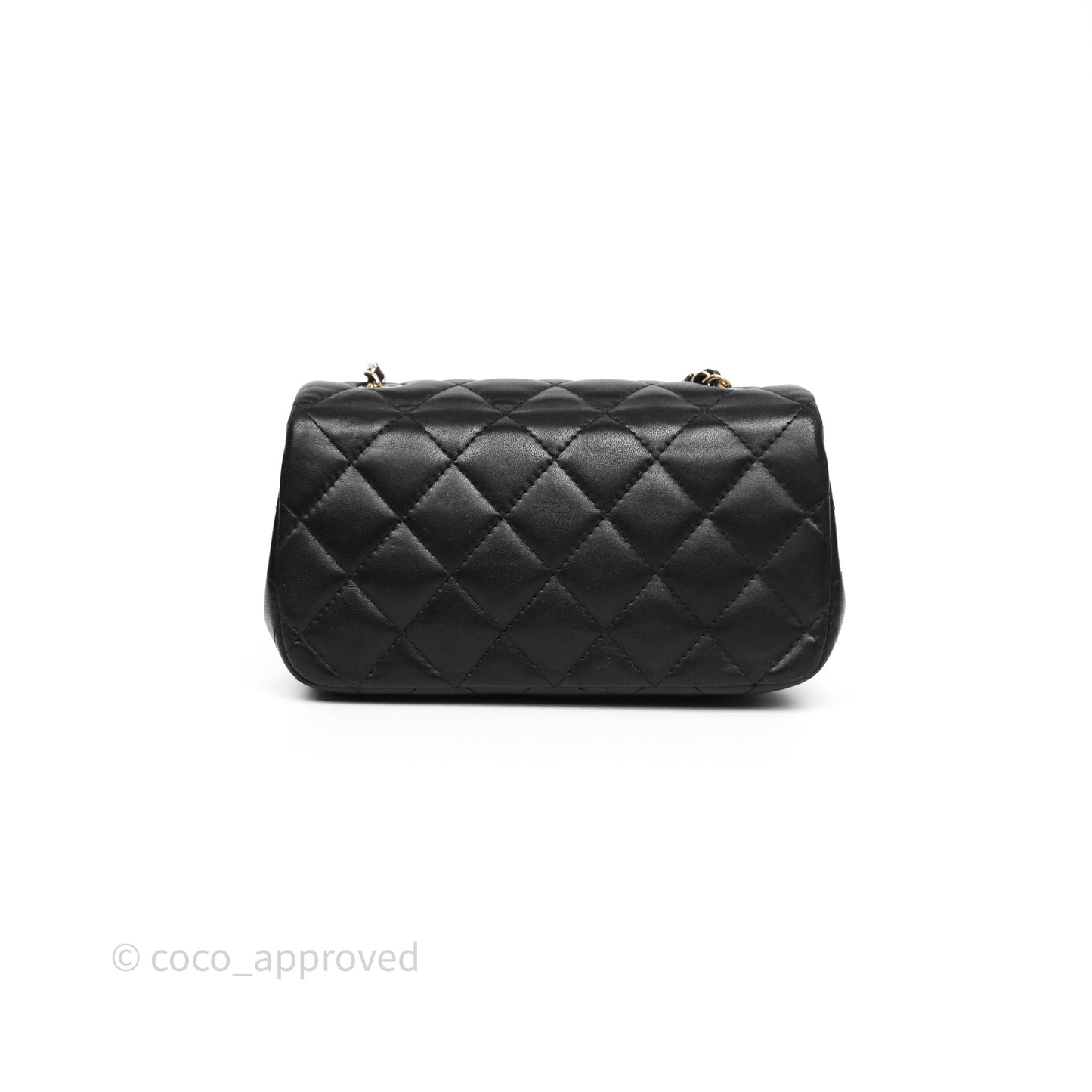 Chanel Quilted Extra Mini Rectangular Flap Black Lambskin Aged Gold Hardware