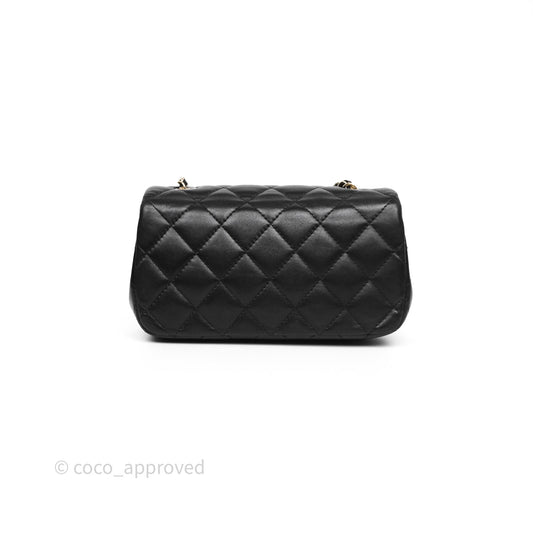 Chanel Quilted Extra Mini Rectangular Flap Black Lambskin Aged Gold Hardware