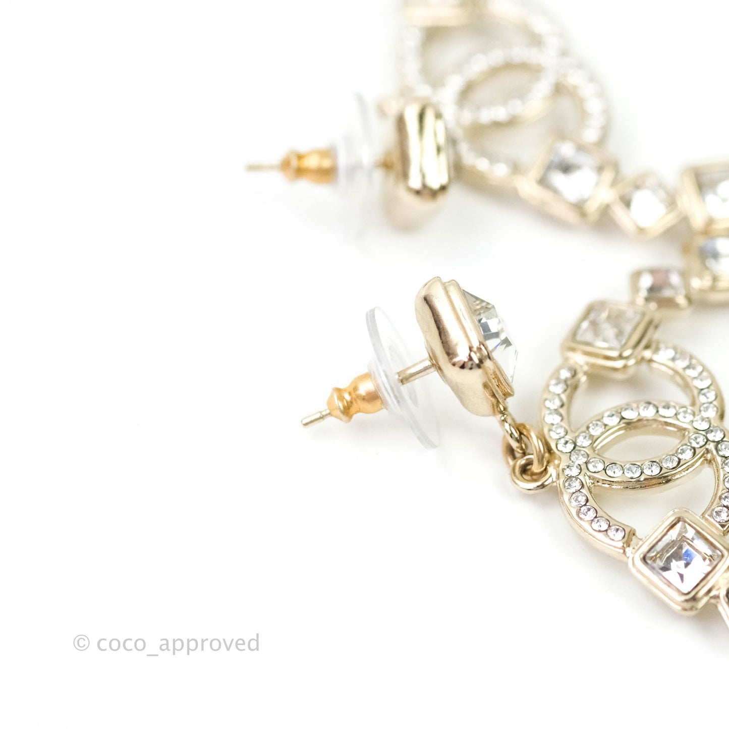 Chanel Crystal Drop Earrings Light Gold Tone 20B