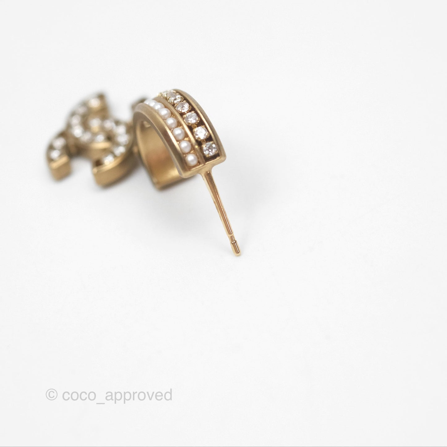 Chanel CC Crystal Pearl Hoop Earrings Gold Tone 21C