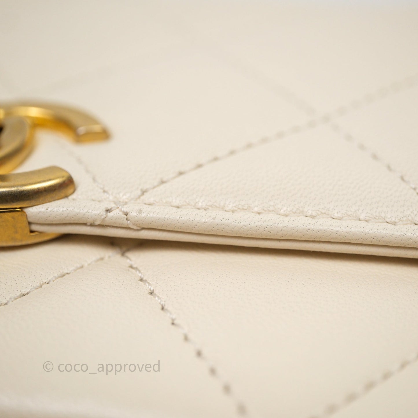Chanel Flap with Coin Charm Ivory White Lambskin Aged Gold Hardware