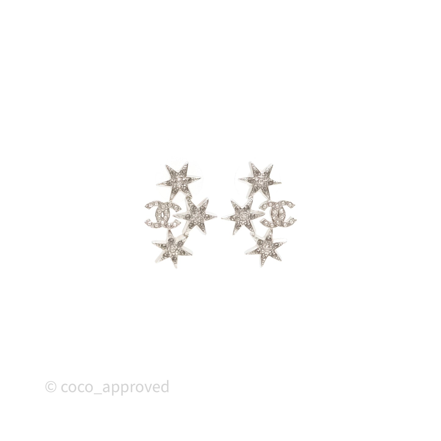 Chanel CC Crystals Star Earrings Silver Tone 16V