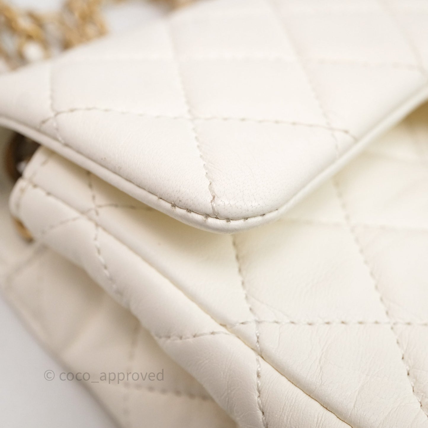 Chanel Mini Rectangular Pearl Crush White Lambskin Aged Gold Hardware
