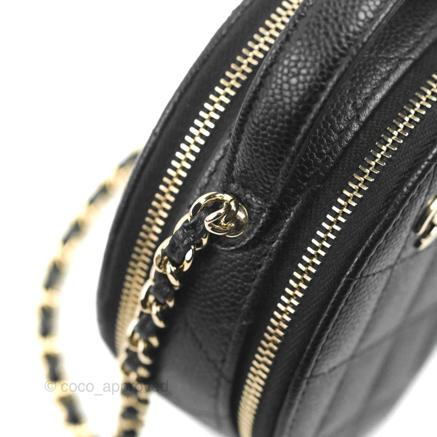 Chanel Mini Round Vanity Bag Handle With Care Black Caviar 22C