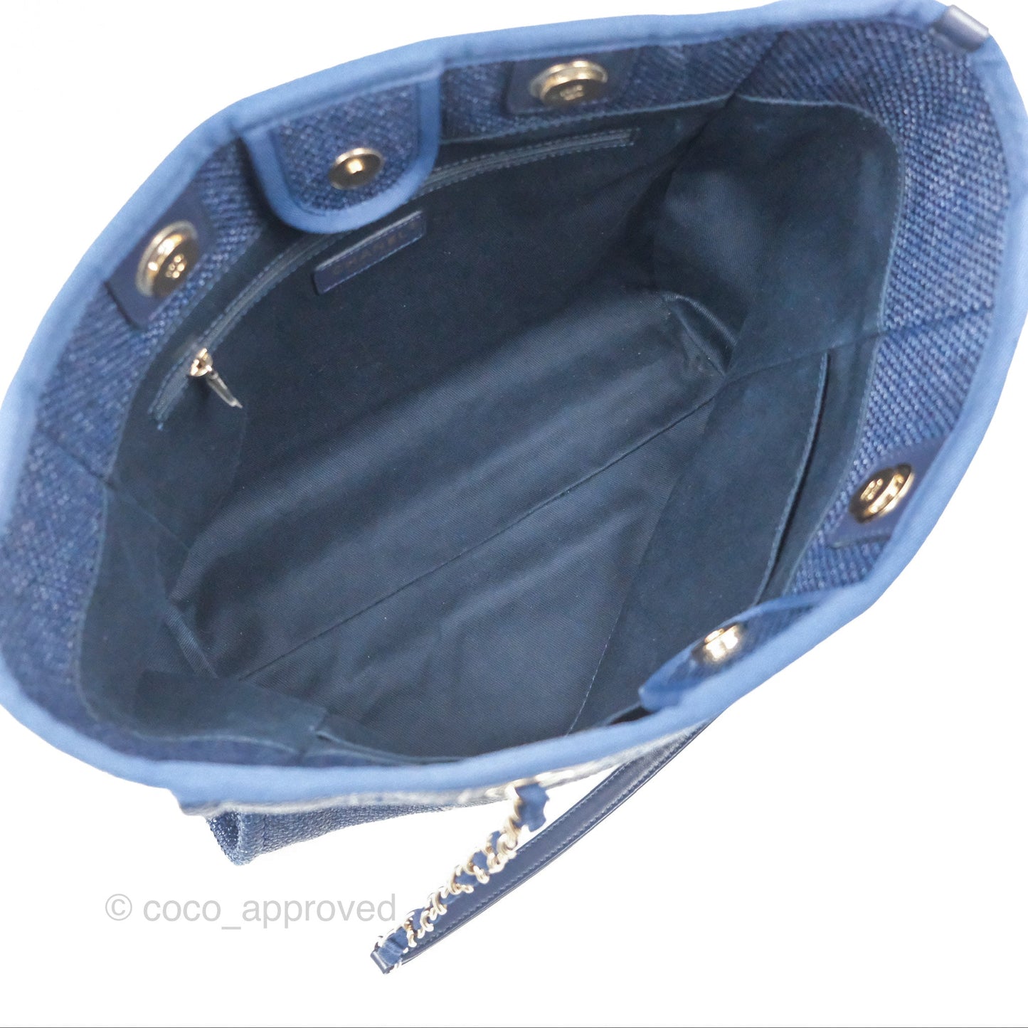 Chanel Medium Deauville Navy Canvas Gold Hardware