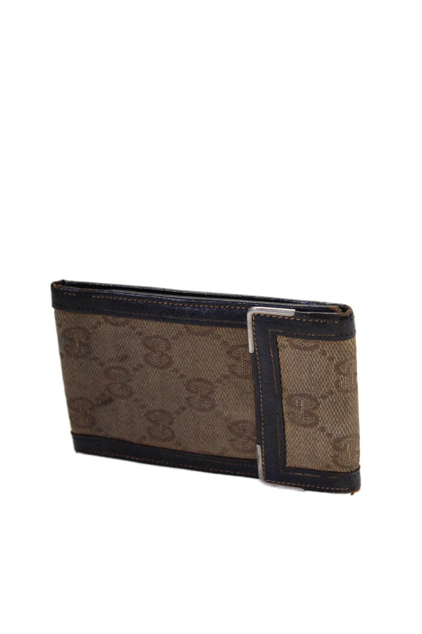 Luxury Gucci Trending 2025 Womens Woven Monogram Print Tri-Folded Snapped Buttoned Card Wallet Brown