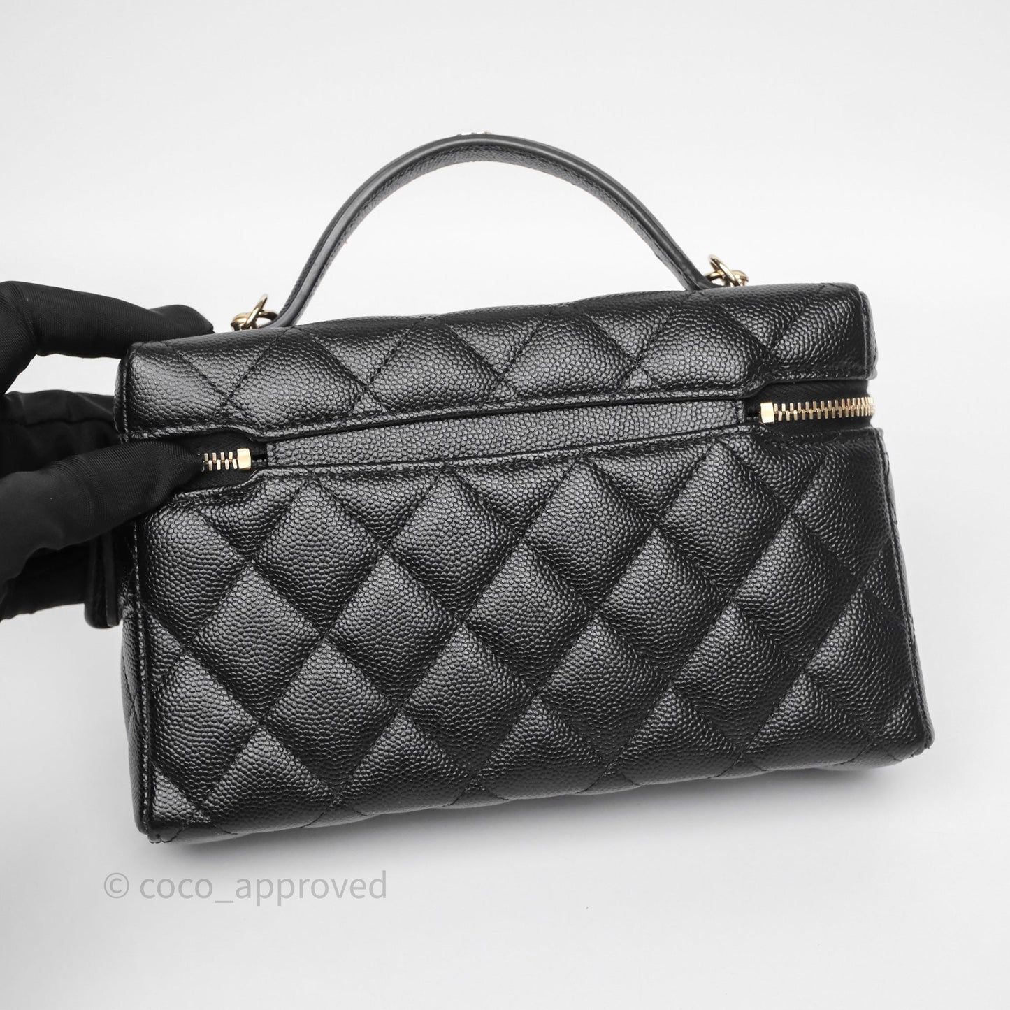 Chanel Top Handle Long Vanity with Chain Black Caviar Gold Hardware 25C