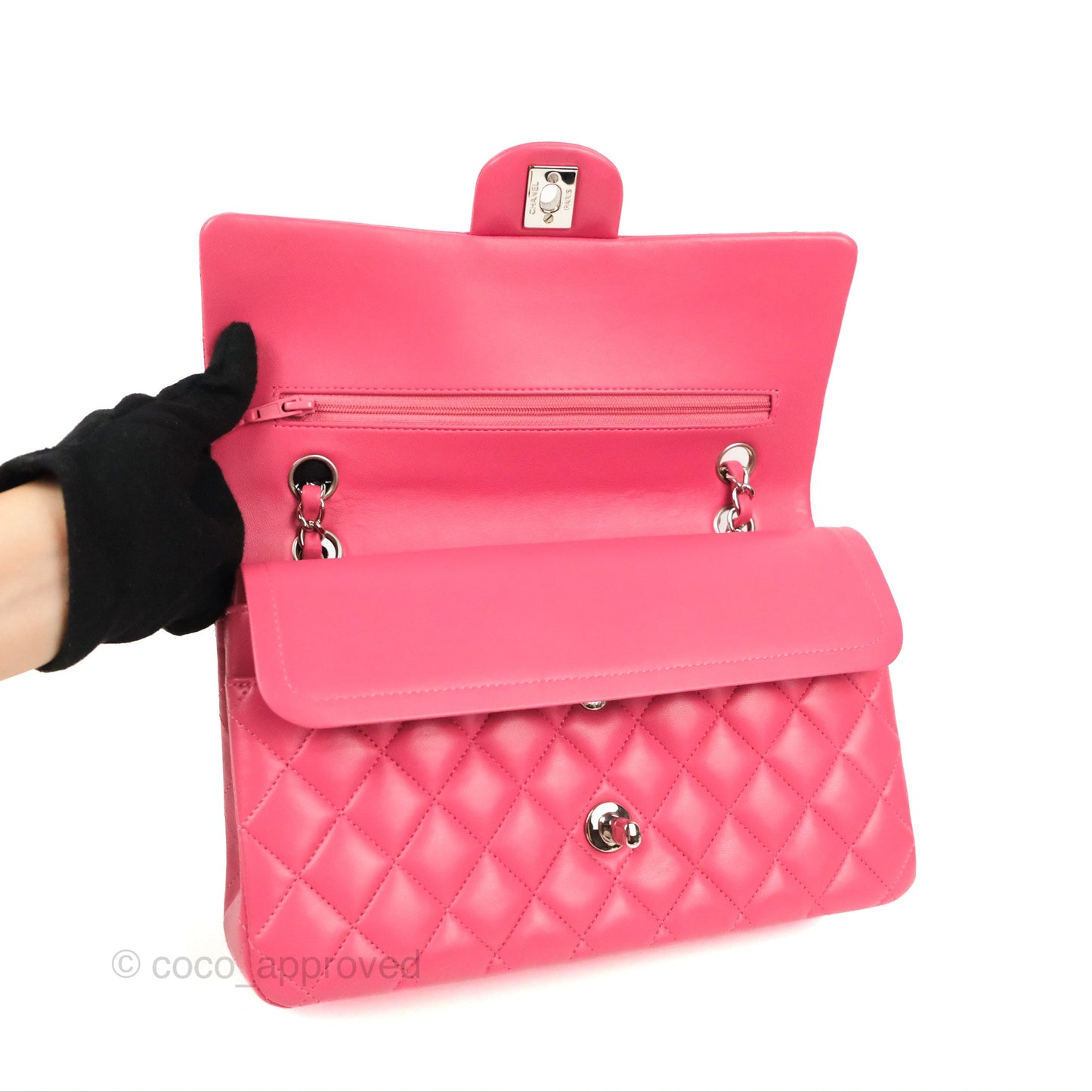 Chanel Classic M/L Medium Flap Quilted Pink Lambskin Silver Hardware