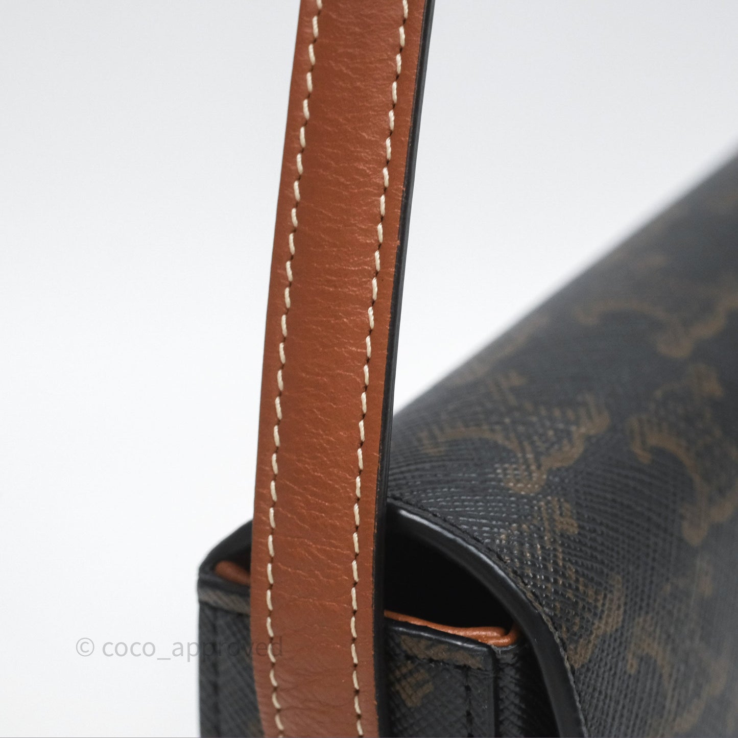 Celine Triomphe Shoulder Bag Tan Calfskin Triomphe Canvas