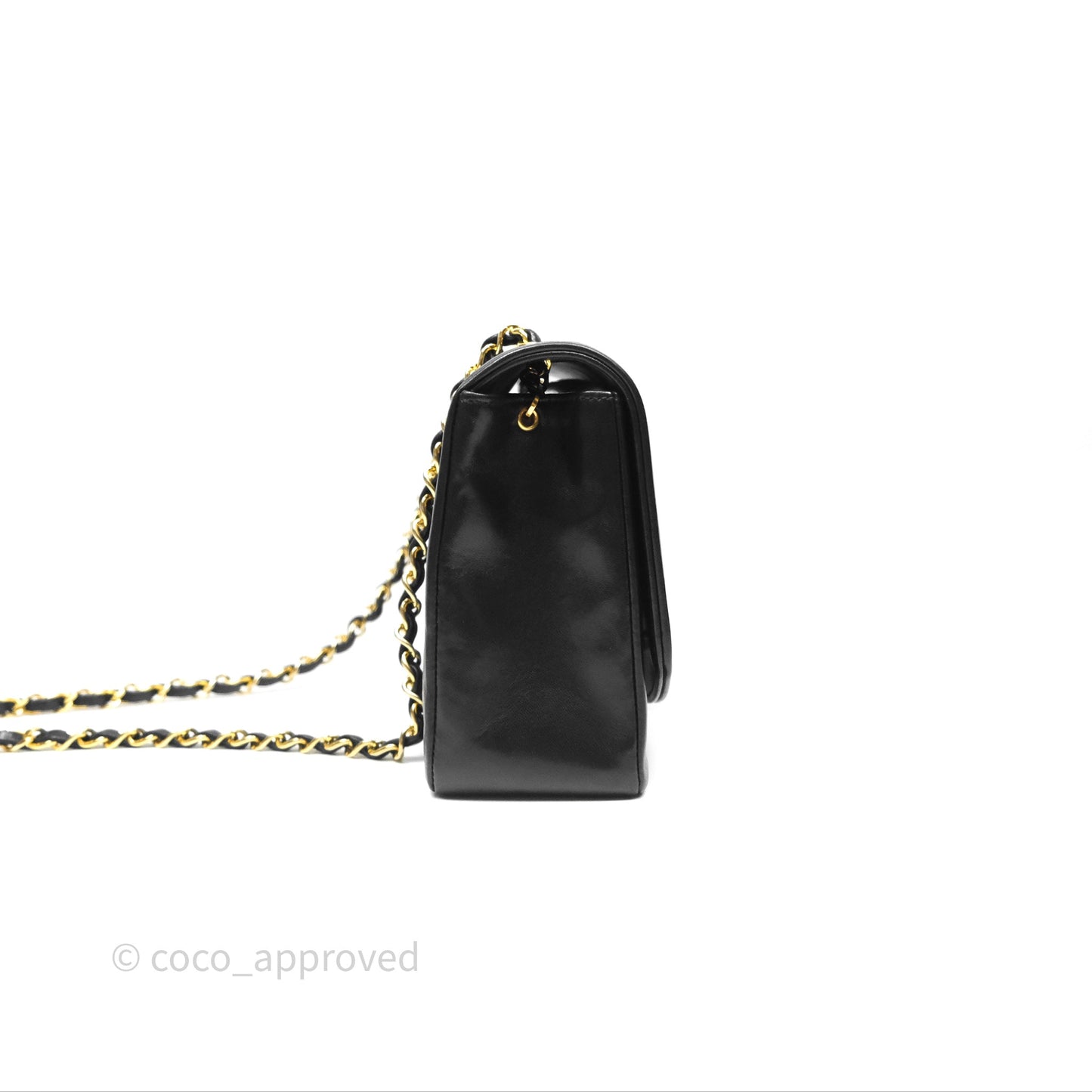 Chanel Medium Vintage Quilted Classic Diana Flap Bag Black Lambskin 24K Gold Hardware