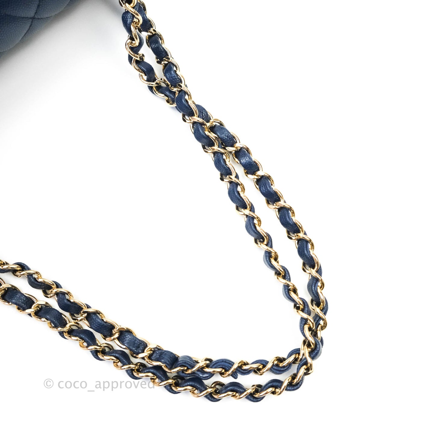 Chanel Quilted M/L Medium Double Flap Navy Caviar Gold Hardware 17B
