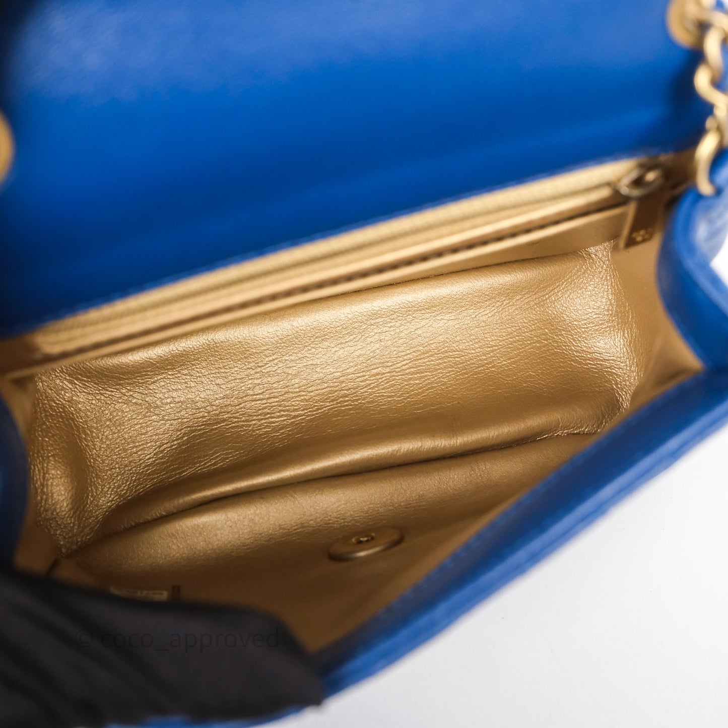 Chanel Pearl Crush Mini Square Quilted Blue Lambskin Aged Gold Hardware