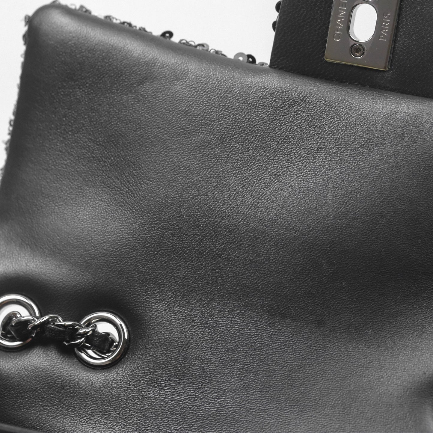 Chanel Flap Bag Sequin Black Silver Hardware 23S