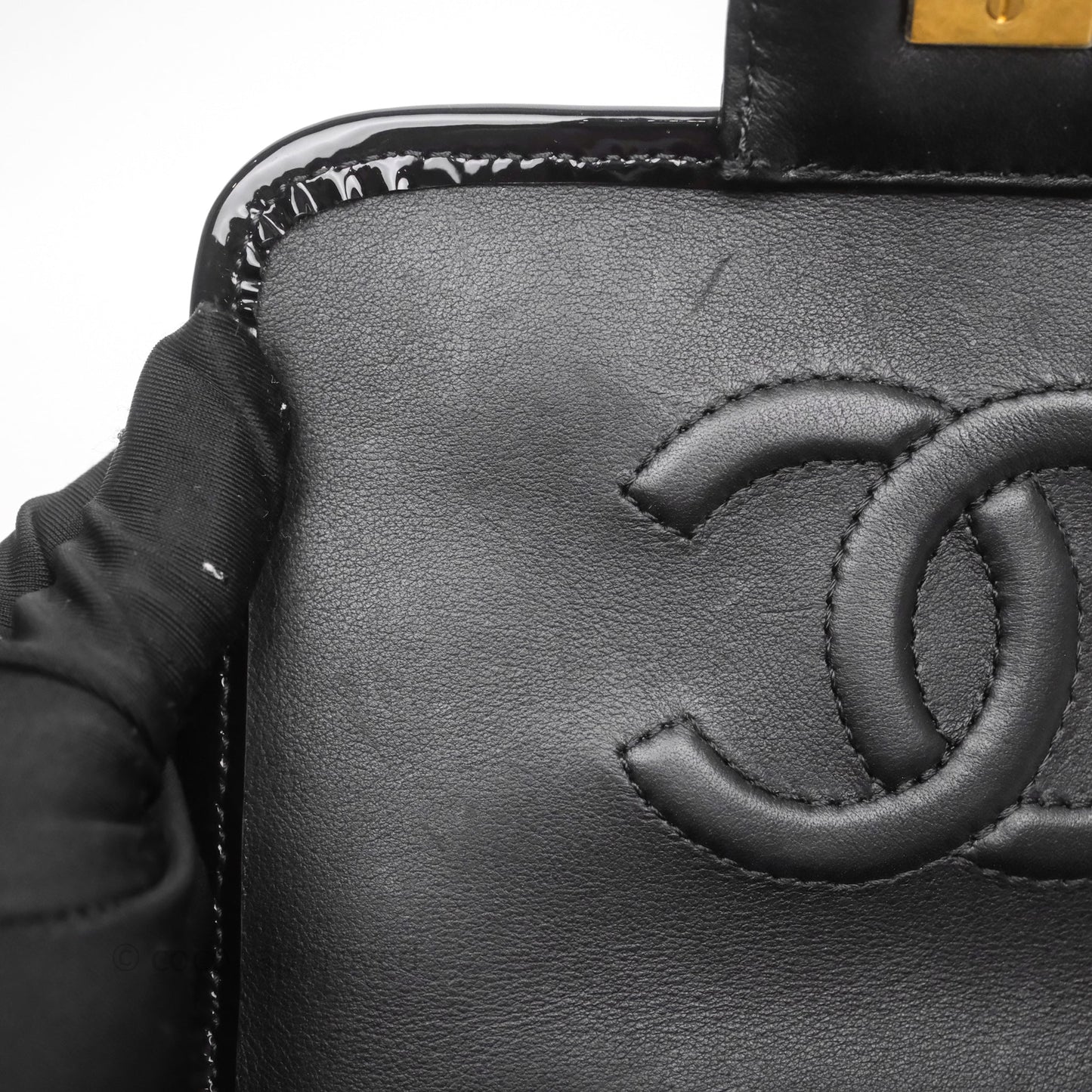 Chanel Mini School Memory Top Handle Flap Black Patent