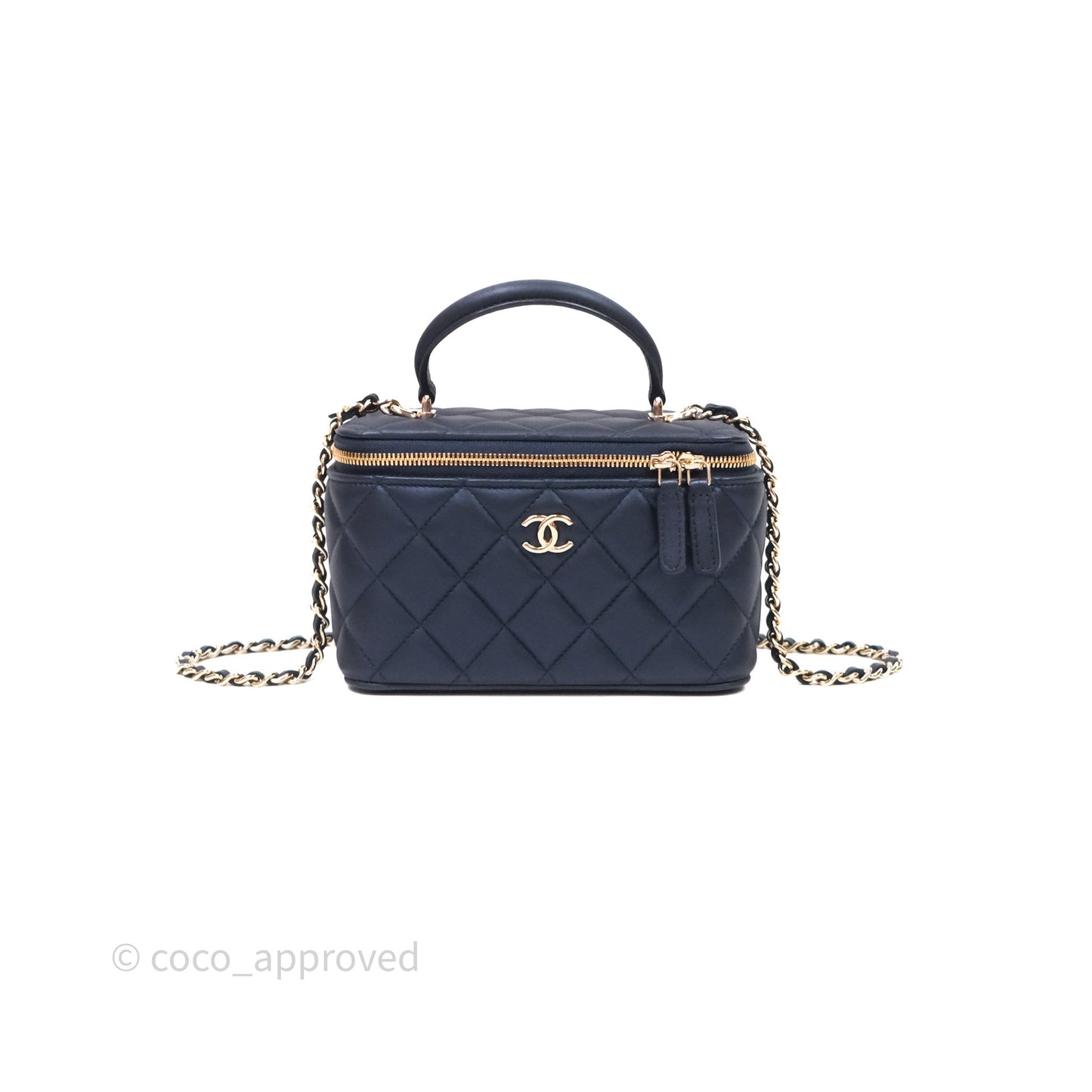 Chanel Top Handle Vanity Irdescent Navy Lambskin Gold Hardware