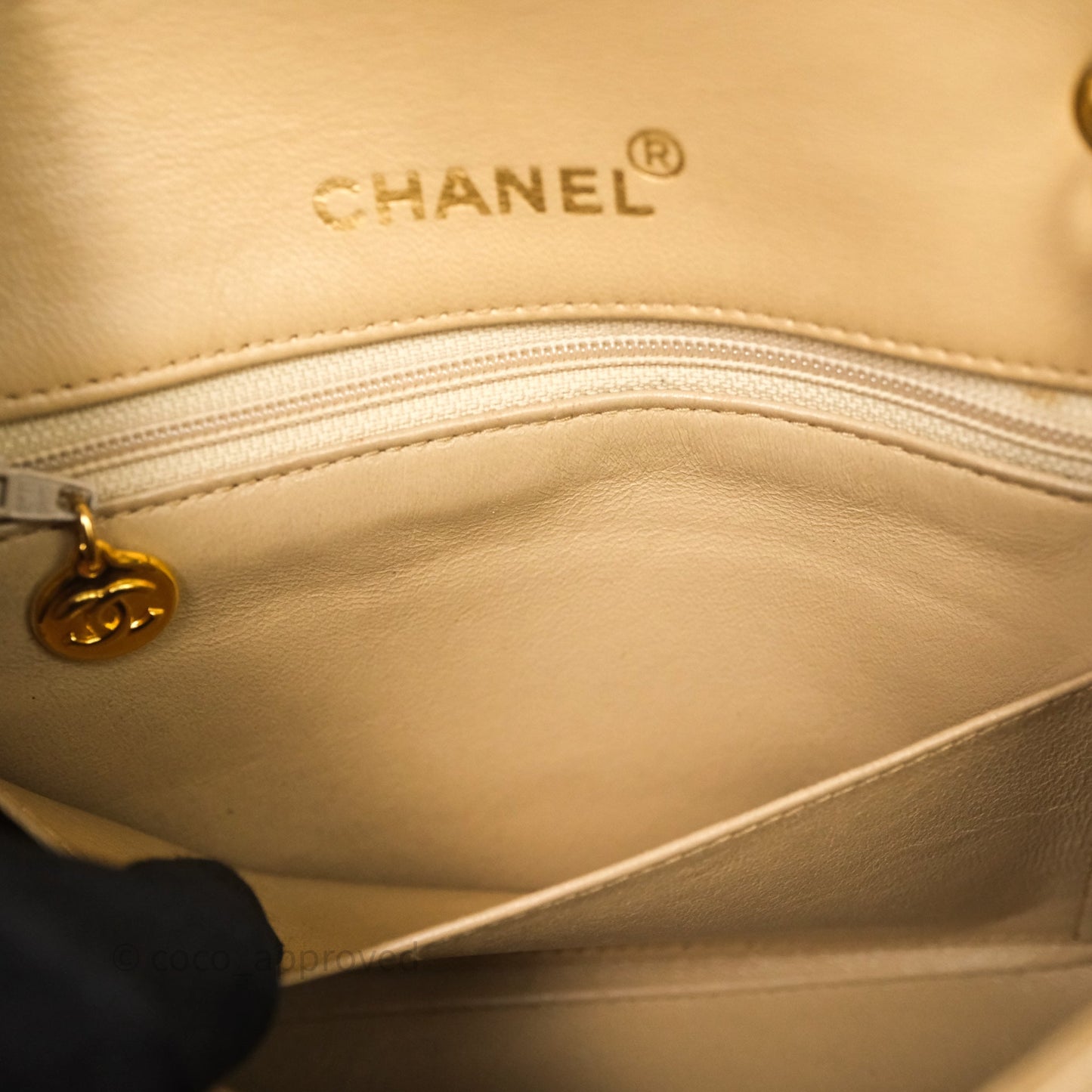 Chanel Vintage Mini Flap Bag Beige Lambskin Gold Hardware