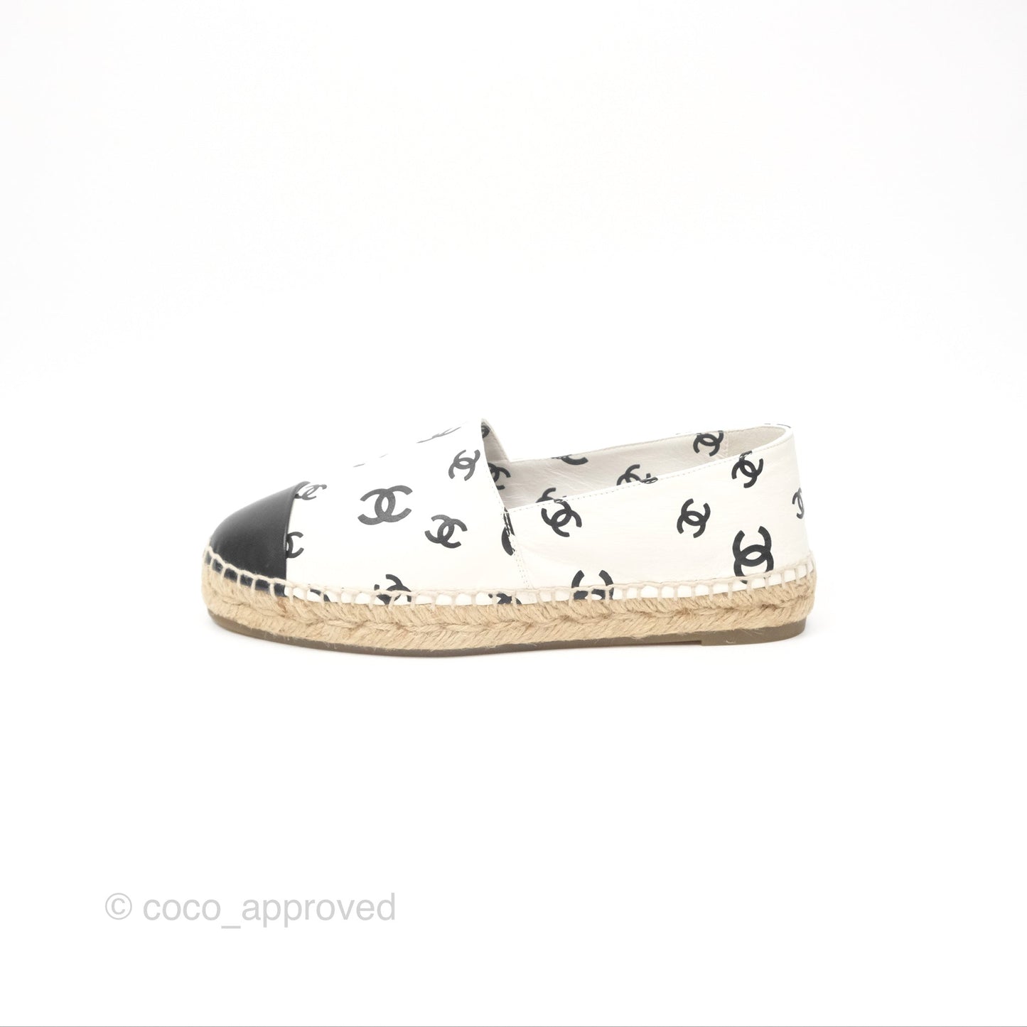 Chanel Printed CC Espadrilles White/Black Lambskin Size 38