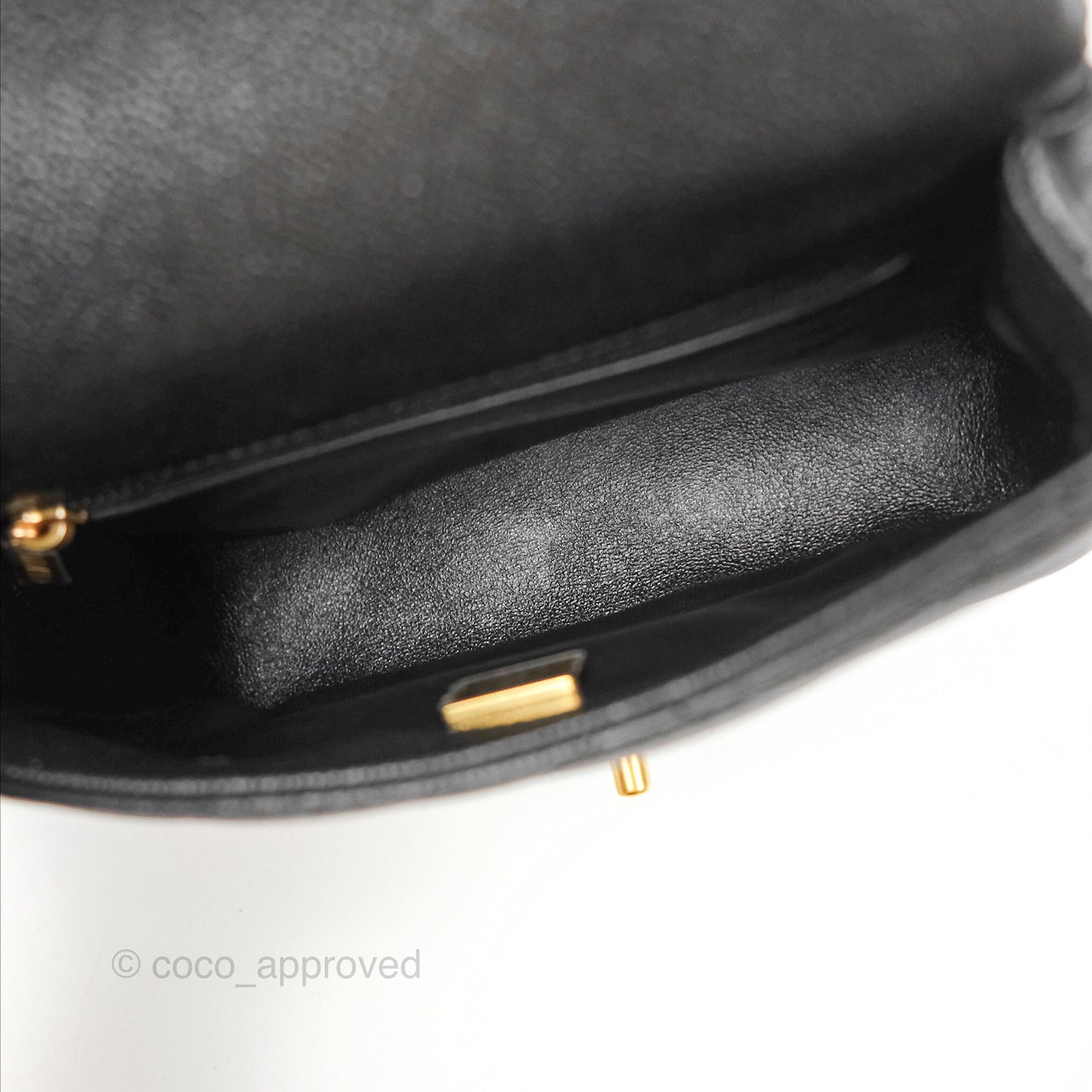 Chanel Mini Flap Bag Heart Adjustable Chain Black Caviar Aged Gold Hardware