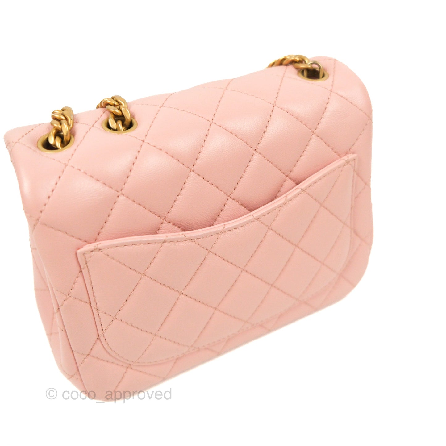 Chanel Quilted Mini Square Flap with Camellia Adjustable Chain Pink Clair Lambskin 23S